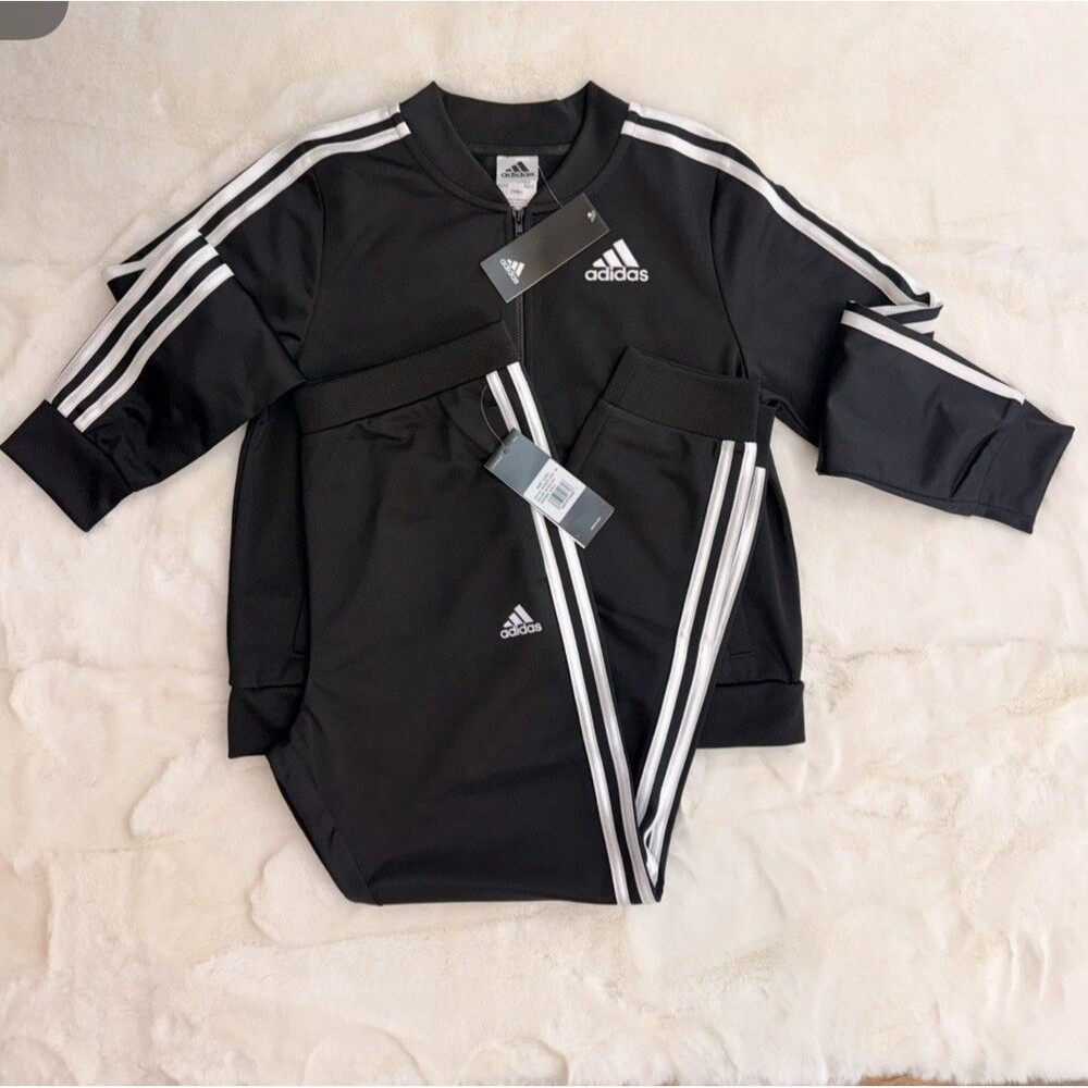 ADIDAS Essentials 3-Stripes Track Suit Zip Jacket Pants Girls Youth L (14)Black - Picture 2 of 16